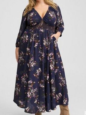 Lane Bryant Navy Floral V-Neck Maxi Dress